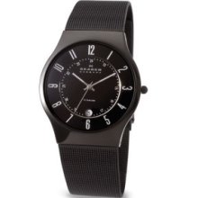 Skagen Black Dial Titanium Case Slim Men's Dress Watch Light Fold Over Clasp