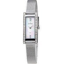 Skagen Denmark Womens Glitz Rectangle Case Mop Dial Mesh Stainless Steel Watch