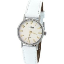 Skagen Ladies White Dial Round Case White Leather Band Watch 4746sssg