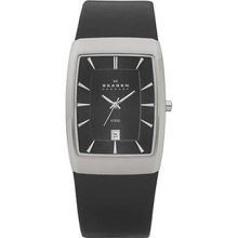 Skagen Men's 690LSLB Beige Leather Quartz Watch with Black Dial