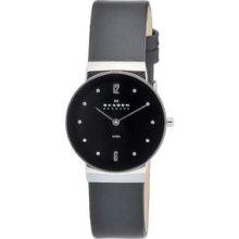 Skagen Men's Black Dial Black Leather Strap