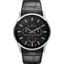 Skagen Skw6000 All Black Chronograph Leather Men's Watch