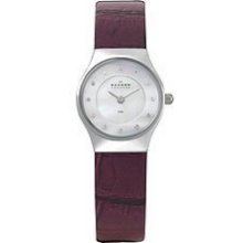 Skagen Women's Purple Leather Mother Of Pearl Dial Crystal Watch 233xssl8av $115