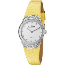 Skagen Women's White Swarovski Crystal White Dial Yellow Genuine Leath