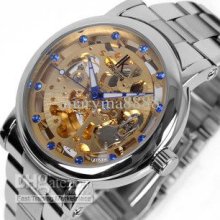 Skeleton Watches Stainless Steel (gold Core)luxury Men's Automatic M