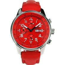 Skytimer Mens Automatic Pilot Stainless Watch - Red Leather Strap - Red Dial - SKY503235003