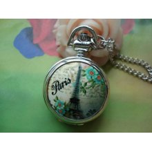 Small White Steel Silver Painted Ceramics Romantic Paris Eiffel Tower The Wizard of Oz Round Pocket Watch Locket Necklaces with Chains