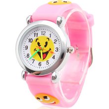 Smiling Face Silicone Analog Quartz Waterproof Wrist Watch (Pink)