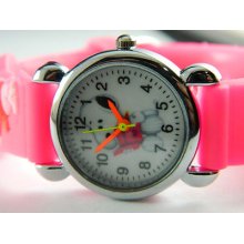 Snoopy Silver Case For Kids Or Teens Neon Pink Plastic Band