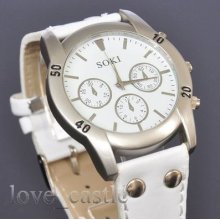 Soki Vogue White Womens Lady Analog Quartz Wrist Leather Band Watches W08