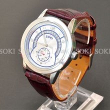 Soki White Mens Analog Automatic Mechanical Wrist Leather Band Watch S44