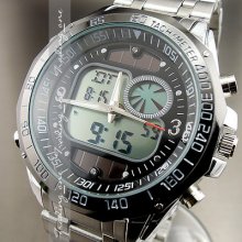 Solar Fashion Sport Chronograph Analog Digital El Men Wrist Watch Ah029