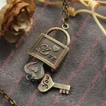 Sp116 Love Lock Key Necklace Pendant Quartz Pocket Watch