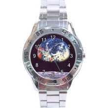 Space Earth Stainless Steel Analogue Watch