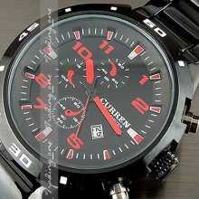 Sport Water Quartz Hours Date Hand Red Dial Clock Men Steel Wrist Watch Ah150