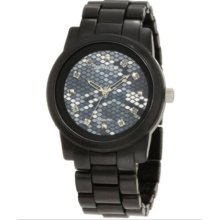 Sprout Women's Diamond Snake Skin Printed Mop Dial Black Corn Resin Watch