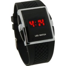 Square Mens Digital Electronic LED Watch Red Light (Black)