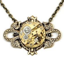 Steampunk Celtic Antiqued Brass Choker with RARE Vintage Brass Gold Watch Movement by Velvet Mechanism