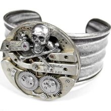 Steampunk Cuff By Edmdesigns - Industrial Skull Segmented Pocket Watch