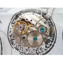 Steampunk Turquoise Watch Movement Necklace