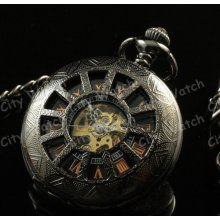 Steampunk Watch--Black Hollow Case Unisex Mechanical Pocket Watch