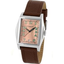 Stuhrling 121a Basilica Ii Swiss Luminous Copper Dial Brown Leather Mens Watch