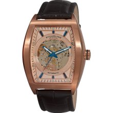 Stuhrling 182c 334514 Millenia Visionaire Rose Case Rose Dial Leather Mens Watch