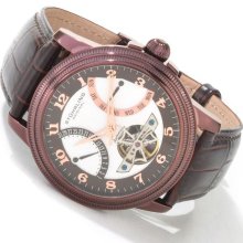 Stuhrling 213 3365k2 Saturnalia Auto Brown/silver Dial Leather Mens Watch