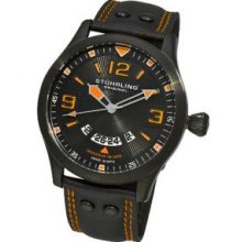 Stuhrling Original 141A.335557 Mens Eagle Brigade Automatic Black PVD Case with Black Dialandamp;#44; Orange Arabic Numerals