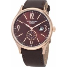 Stuhrling Original 171D.3345K59 Mens Classic watch Rosetone Case with Brown Dial on Bown Leather Strap