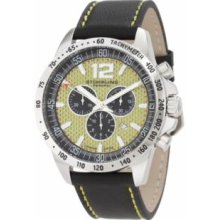 Stuhrling Original 210A2.331518 Mens Quartz Stainless Steel Case with Yellow Dial on a Black-Yellow Leather Strap