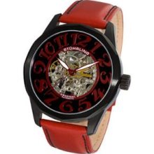 Stuhrling Original 227A.3355H1 Black Case -Red Leather Strap-Black Dial Red Numerals