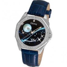 Stuhrling Original 231D.1115C1 Ladies Hexagon Watch on A Blue Leather Strap with Black Dial and Blue Accents