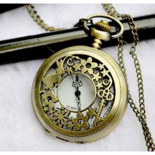 Style Antique Bronze Quartz Lock Flower Rabbit Pocket Watch Necklace 118