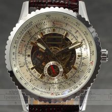 Stylish Classic Men Casual Mechanical Wrist Watch Brown Leather Scale Face Hours