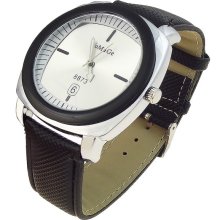 Stylish Leather Band O Shaped Dial Wrist Watch without Number (Black) - Stainless Steel - Black