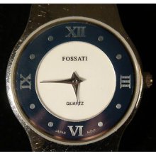 Stylish Silver Tone Fossati Blue White Face Sporty Cuff Ladies Watch Works (r1)