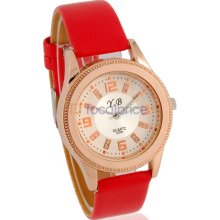 Stylish Water Resistant Analog Watch with PU Leather Strap (Red)