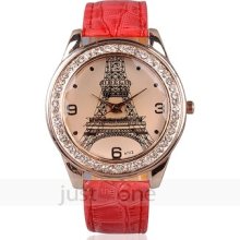 Stylish Women Lady Girls Eiffel Tower Dial Crystal Quartz Wristwatch Watch Gift