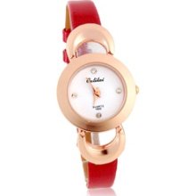 Stylish Women's Analog Watch with Mini PU Leather Strap (Red)