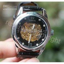 Super Luxury Mechanical Men's Fashion Sports Watch Hollow Black Leat