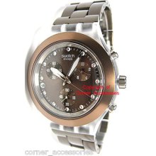 Svck4042ag Swatch Ladies Brown Bracelet Crystals Chrono Watch