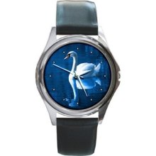 Swan Lake Reflection Round Unisex Wrist Watch