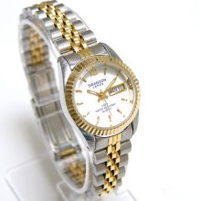 Swanson Japan Crystal Day Date White Face Ladies Watch