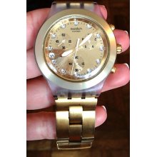 Swatch Irony Diaphane Gold Plated Aluminum Rhinestone Chronograph Watch