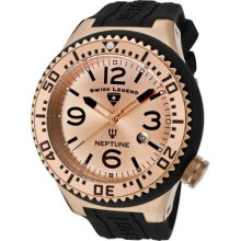 Swiss Legend Men's Neptune Rose Gold Tone Bezel Black Silicone