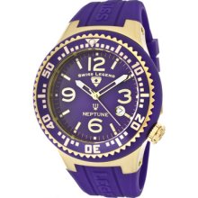 Swiss Legend Men's Neptune Purple Dial Gold Tone Case Purple Silicone