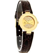 SwiStar Crystal Mini Ladies 22mm 18K Gold Plated Brown Leather Quartz Watch