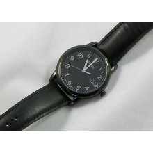 T2n947 Timex Classic Black Dial Black Leather Strap Indiglo T2n9479j