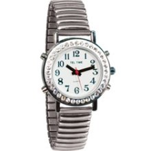 Tel Time Ladies Talking Watch Chrome Exp Band Span